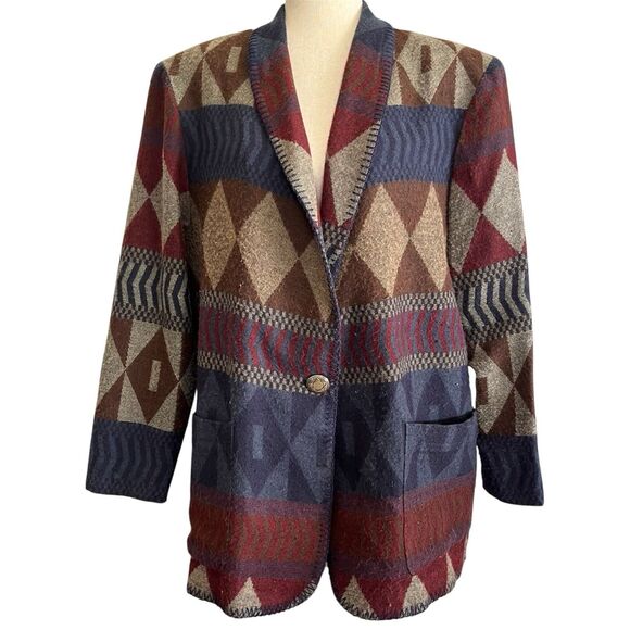 David Paul Southwestern Jacket Womens L Burgundy Aztec Tribal Country Rodeo Vtg - Picture 1 of 16